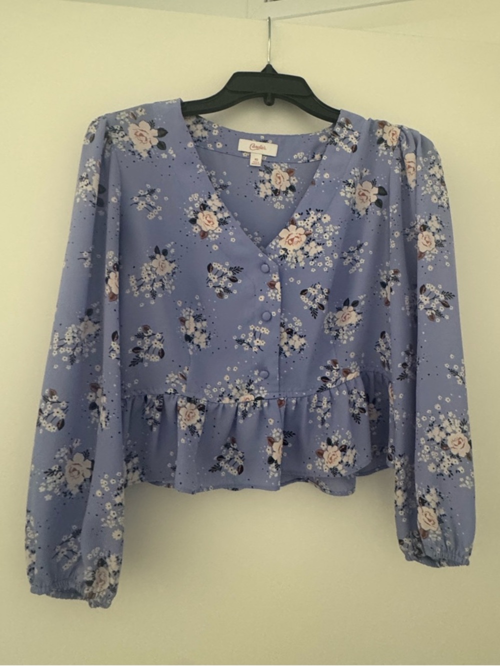 Candie's Lavender Floral V-Neck Peplum Top